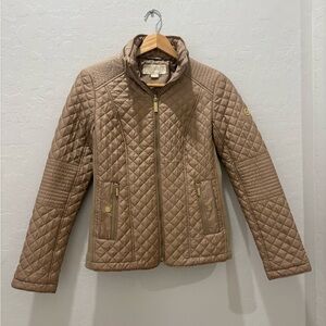 MICHAEL Michael Kors Quilted Tan Jacket with Gold Details